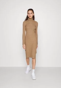 Even&Odd Rollkragen Bodycon Ripp Midi Strickkleid - Vestido De Tubo - Camel