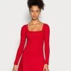 Even&Odd Eckiger Ausschnitt Mini Strickkleid - Vestido De Punto - Red