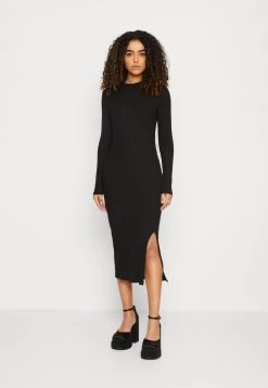 Even&Odd Circ Long Sleeves Midi High Slit Dress - Vestido De Punto - Black