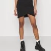 Even&Odd Asymetric Overlap Wrap Mini High Waisted Skirt - Falda De Tubo - Black