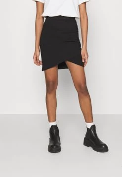 Even&Odd Asymetric Overlap Wrap Mini High Waisted Skirt - Falda De Tubo - Black