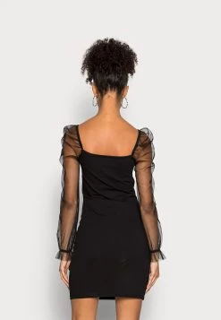 Even&Odd Long Puff Sleeves Rushing Bodycon Dress - Vestido De Cóctel - Black -Estilo Urbano Ventas b9a438a773204f4294666d8ab8c179fe