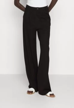 Business Casual Wide Legs With Front Pleats- Pantalones - Black