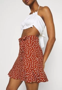 Even&Odd Mini Skirt With Volant - Falda Acampanada - Brown/White -Estilo Urbano Ventas e6976c2221a14df492352e95834f3258